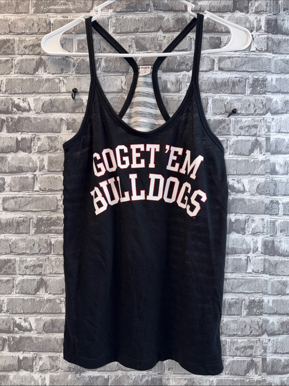 PINK Victoria's Secret Georgia Bulldogs Black and White Striped Racerback Tank